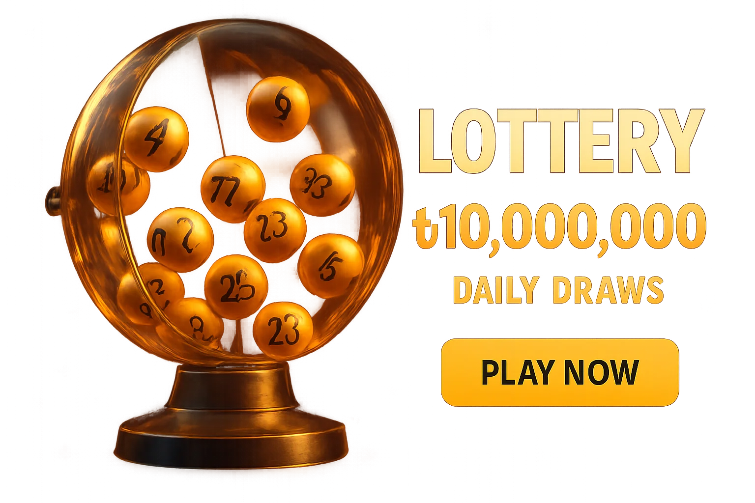 Festive lottery banner with golden balls, draw machine, Bangladesh jackpot, play now